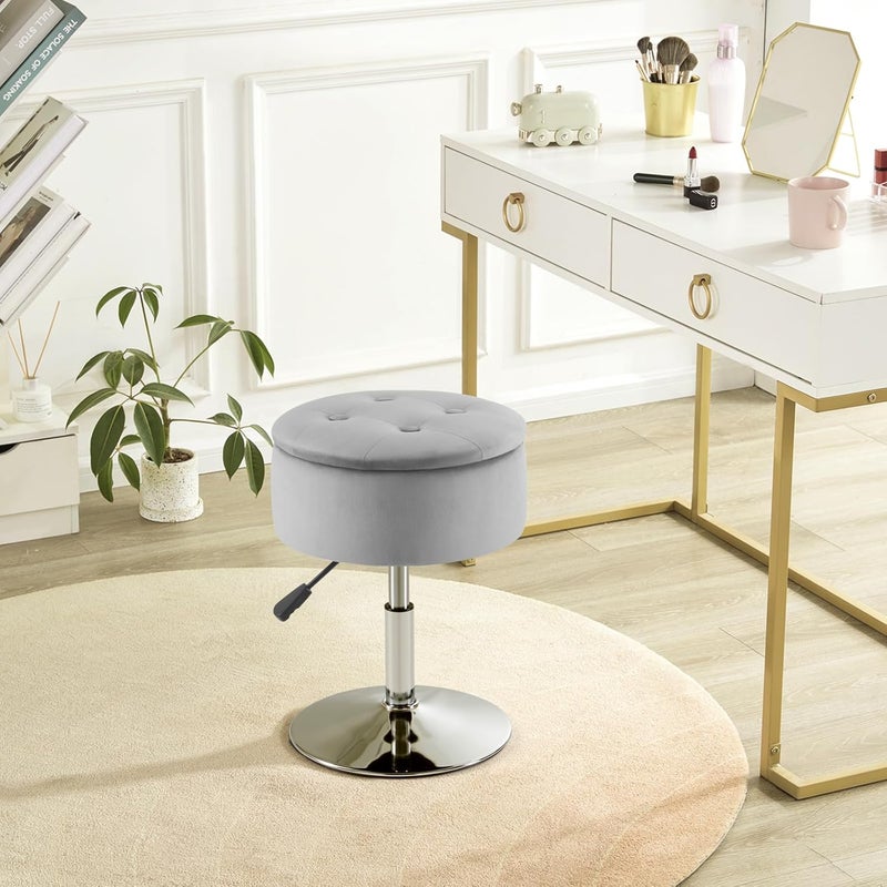 Gitrah Vanity Chair for Makeup Room Vanity Stool for Makeup Room Round Velvet Ottoman Tufted Makeup Chair Vanity Stools for Bathroom Height Adjustable - Image 2